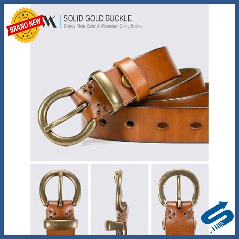 Full Grain Leather Belt 1.1" Women's Casual Jean Belt Vintage Buckle - Picture 4 of 7